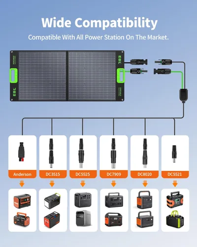 Miniatura 2 de EBL Panel Solar 100W Panel Solar Portátil (Actualizado) para Estación de Energía 240/300/500/1000/1500/2000, con Soporte Ajustable y Cable Paralelo