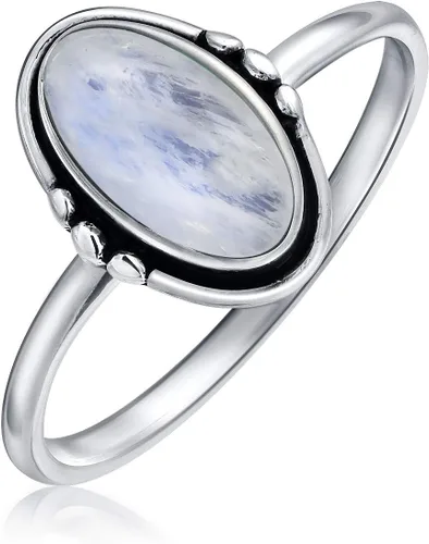 Western Boho - Juego de biseles delicados ovalados con piedras preciosas de cabujón rosa, rodocosita, turquesa, anillo de piedra lunar para mujeres