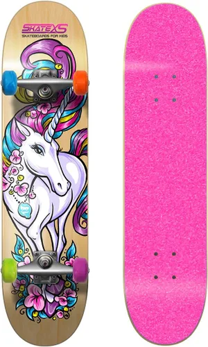Miniatura 4 de SkateXS Patineta de unicornio para niñas principiantes Cinta de agarre azul/ruedas multicolor