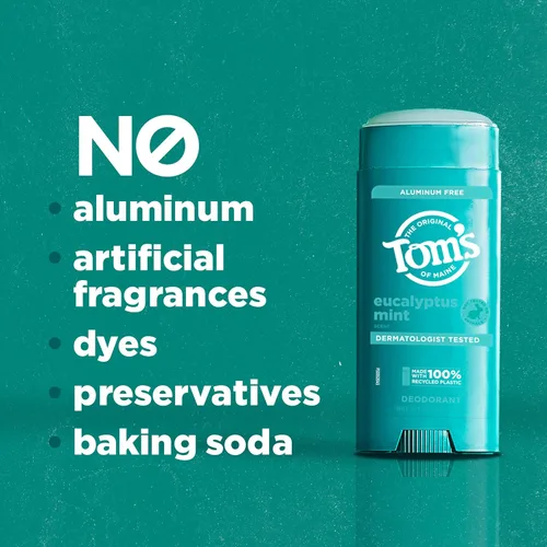 Miniatura 4 de Tom's of Maine Desodorante natural sin aluminio de eucalipto y menta para mujeres y hombres, se pone transparente, protección contra olores