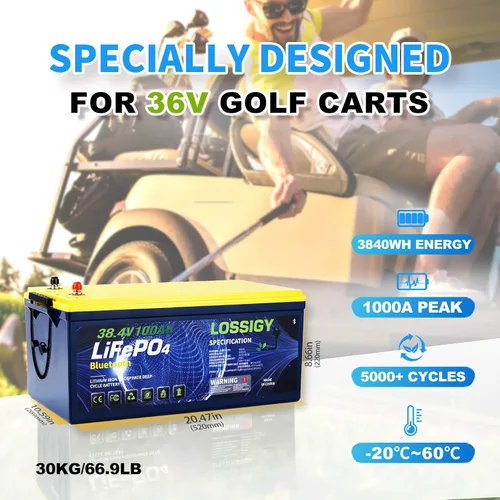 Miniatura 4 de LOSSIGY Batería de litio de 36V para carrito de golf con cargador y monitor de 25A, kit de conversión de 36 voltios para carrito de golf, perfecto