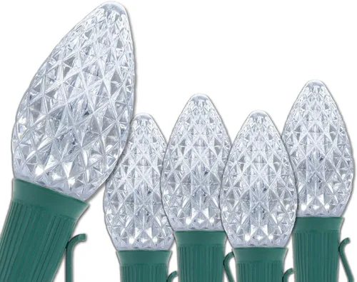 Miniatura 10 de Wintergreen Lighting C7 OptiCore - Luces de Navidad comerciales – Bombillas LED resistentes en cable verde (100 luces, 100 pies, verde/blanco frío)