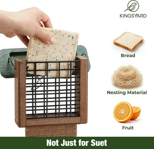 Miniatura 5 de Kingsyard Comedero de sebo de plástico reciclado, alimentador de sebo para colgar en el exterior, resistente y duradero, ideal para pájaros Verde