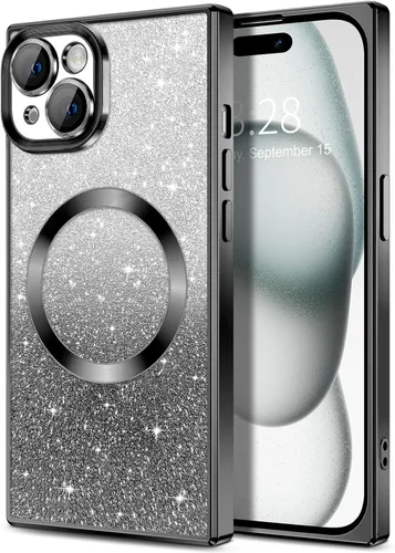 Miniatura 104 de Hython Funda para iPhone 13 Pro transparente con purpurina magnética [compatible con MagSafe] Protector completo de lente de cámara delgado