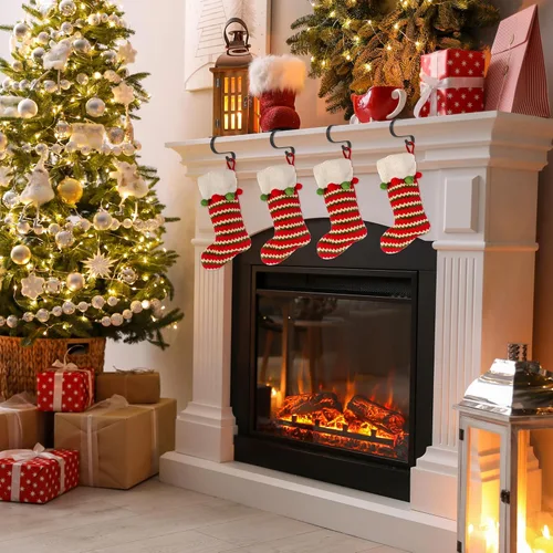 Miniatura 5 de Soporte para calcetines de Navidad para manto, soporte antideslizante y ajustable, ganchos de metal para calcetines, suministros de decoración