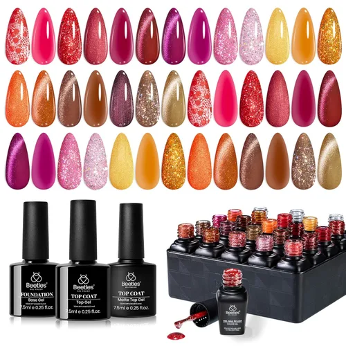 Miniatura 23 de Beetles Deal Box - Kit de esmalte de uñas de gel con luz UV – 32 colores esenciales de estudio, 68 piezas de esmalte de uñas con capa base libre