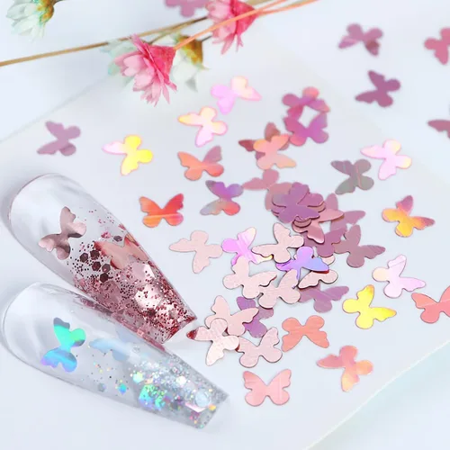 Miniatura 5 de 12 rejillas holográficas de mariposa para arte de uñas, lentejuelas con purpurina láser 3D brillantes para diseño de uñas acrílicas, paillettes