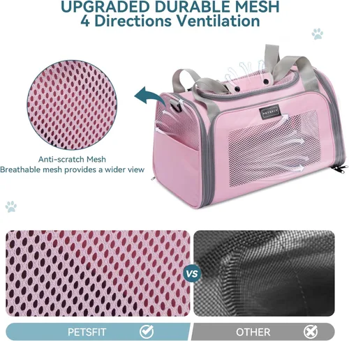 Miniatura 8 de PETSFIT Transportador de gatos grandes, transportador para perros pequeños de menos de 25 libras, transportador suave para mascotas, jaula para Rosa