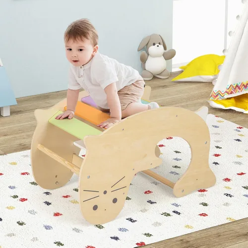 Miniatura 2 de Olakids Arco de escalada para niños pequeños, 3 en 1 de madera para niños, juguete de caballo mecedor escalador, mesa de juego para bebé, Pikler