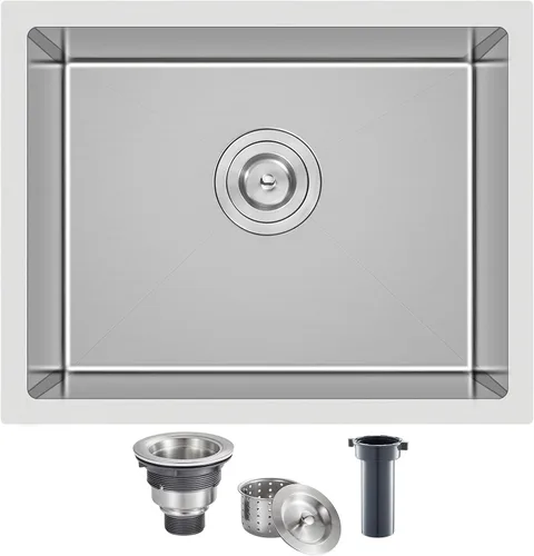 Miniatura 11 de Fregadero de cocina empotrado de 15 x 15 pulgadas, fregadero de barra de cocina de acero inoxidable T-304 hecho a mano de cuenco único o pequeño