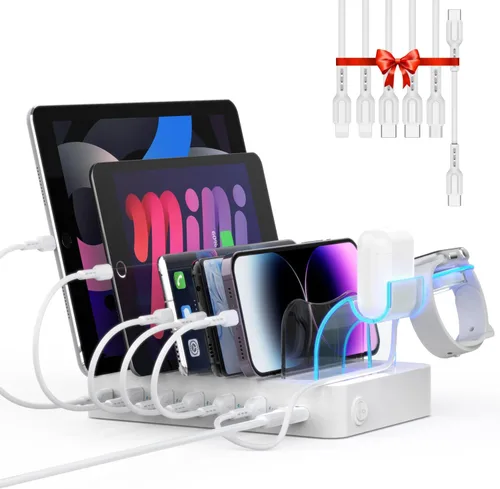 Miniatura 9 de SooPii - Estación de carga PD de 6 puertos para múltiples dispositivos, carga rápida USB C PD de 20 W para iPhone 14/13/12, incluye 6 cables cortos