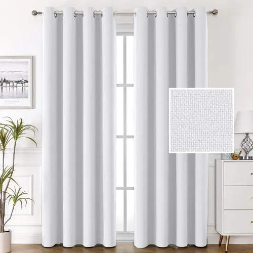 Miniatura 19 de H.VERSAILTEX Cortinas de lino 100% opacas, cortinas térmicas para sala de estar, cortinas de arpillera texturizadas con ojales de lino de doble