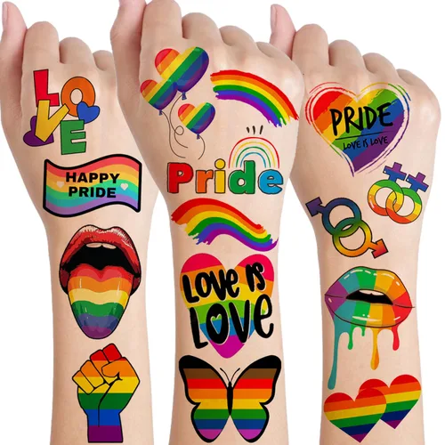 Más de 132 tatuajes temporales de orgullo gay LGBT para mujeres, hombres y adultos, tatuajes temporales de arco iris temporales, calcomanías