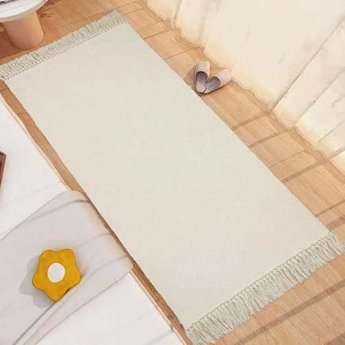 Miniatura 7 de Collive - Tapete de pasillo de cocina, 2 x 4.3 pies, tejido a mano, reversible, lavable, de algodón, color blanco/beige, para baño, pasillo