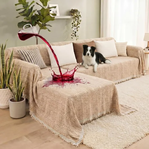 Miniatura 10 de Tegeme Fundas para sofá modular, 2 piezas impermeables en forma de L, tela polar tipo peluche, fundas para sofá para mascotas, perros y gatos