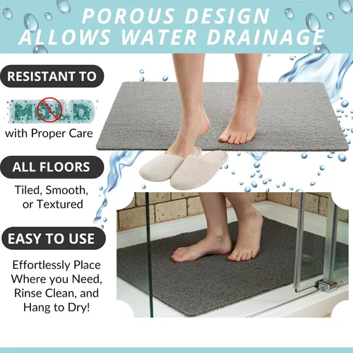 Miniatura 4 de Enkosi Alfombra de ducha antideslizante Loofah - Pisos de ducha, bañera, baños, áreas húmedas - Alfombra de baño acolchada con orificios de drenaje