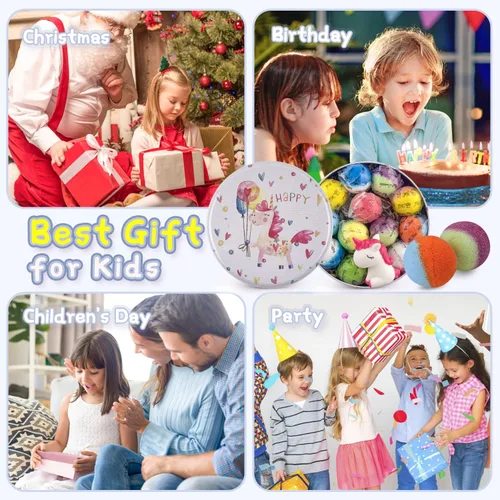 Miniatura 7 de Bombas de baño para niños, 12 bombas de baño con juguetes de cristal sorpresa en el interior, hechos a mano naturales y orgánicos para baño, regalo
