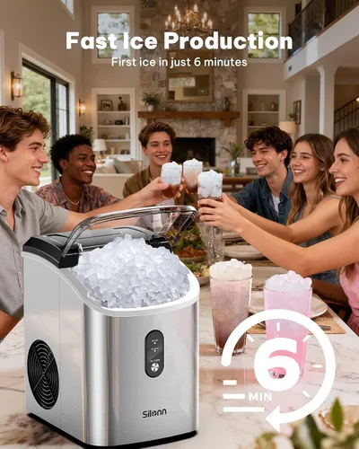 Miniatura 5 de Silonn Máquina de hielo de pepitas para encimera, máquina de hielo de pellets con función de autolimpieza, la máquina de hielo sónico produce 33