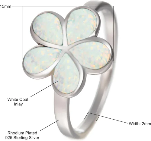 Miniatura 3 de Aloha Jewelry Company Anillo de promesa de plata de ley 925 con ópalo hawaiano y flor de plumeria, ópalo blanco y azul, sin níquel, hipoalergénico