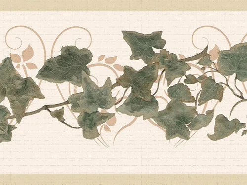 Dundee Deco Papel tapiz para despegar y pegar DDAZBD9297 Hojas abstractas de color verde beige sobre un borde de pared de vid, diseño retro, 15 pies