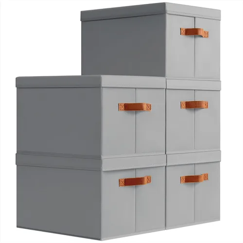 Miniatura 12 de Homsorout Contenedores de almacenamiento con tapas, cestas de almacenamiento de tela para estantes, paquete de 4 cajas decorativas plegables