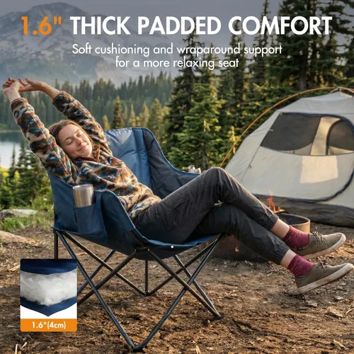 Miniatura 5 de Portal 32" Oversized Camping Chair, Foldable Heavy Duty 350 lb Padded Ergonomic Seat for Big & Tall Adults, Pinch-Free Extra Wide Design Featuring