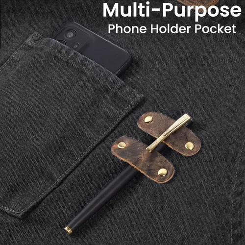 Miniatura 5 de LEATHER VILLAGE Delantales de chef para hombres y mujeres con bolsillos grandes, delantal de trabajo ajustable de lona de algodón con espalda Negro