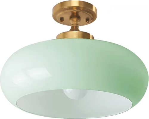 Miniatura 21 de Lámpara de Techo Verde Semiempotrada Vintage de Latón Antiguo Luz Empotrada Superior de Cristal Dorado Candelabro para Casa de Campo Armario Entrada