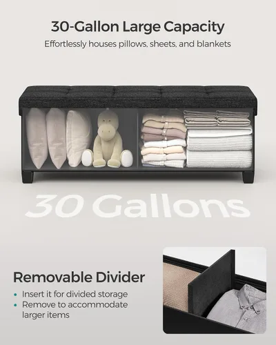 Miniatura 5 de SONGMICS Banco otomano de almacenamiento, reposapiés plegable con patas, 15 x 43 x 15.7 pulgadas, banco de extremo de cama, baúl de almacenamiento