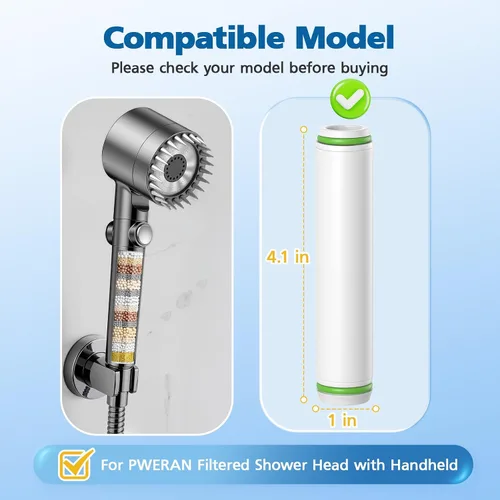Miniatura 2 de Filtro de ducha compatible con cabezal de ducha de mano PWERAN, filtros de repuesto de 9 etapas para agua dura, filtrado de iones de alta eficiencia