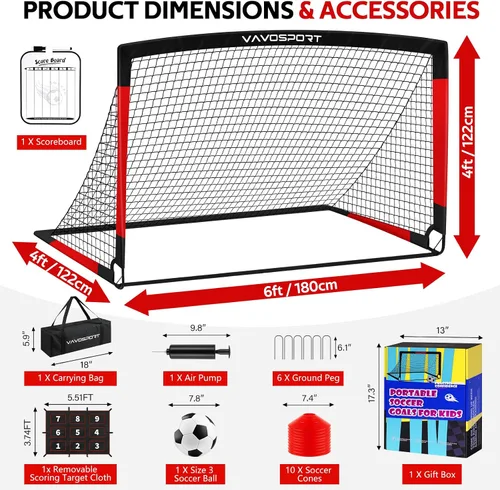 Miniatura 7 de Kids Soccer Goals for Backyard Set, 6×4ft Portable Soccer Goal & Ball Training Equipment with Cones, Target, Youth Toddler Pop Up Soccer Net for