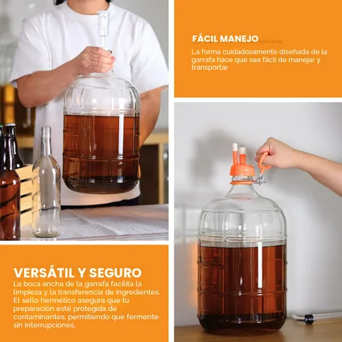 Miniatura 5 de FastRack Carboy de vidrio de 5 galones Fermentador de vidrio italiano transparente para elaboración de vino y cerveza, recipiente de fermentación