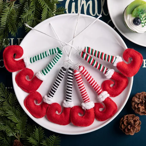 Miniatura 5 de 4 púas de patas de elfo de Navidad, adornos de árbol con alambre fijo, púas de felpa a rayas para patas de árbol de Navidad, fiesta de árbol