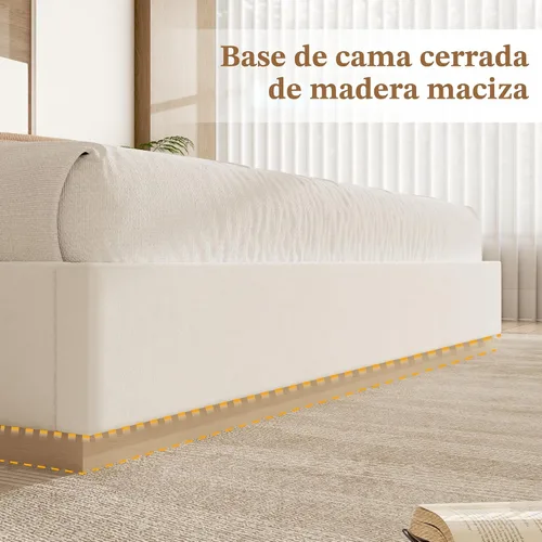 Miniatura 4 de Base de cama de plataforma de tamaño completo con cabecero, cama de terciopelo con base sólida con listones de madera, base de colchón resistente