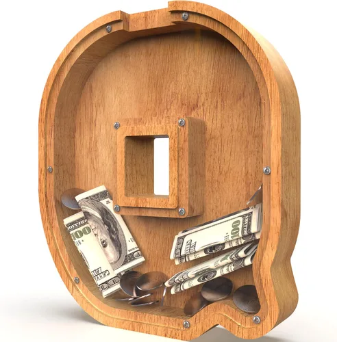 Miniatura 72 de Alcancía para niños y niñas, alcancía grande de madera personalizada con diseño recortado, bancos de monedas con letras del alfabeto, caja de ahorro