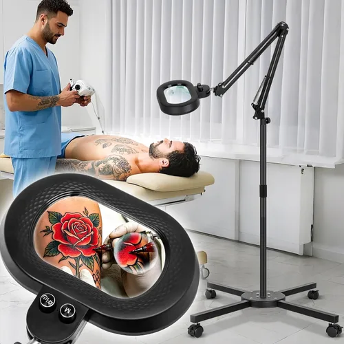 2,200 lúmenes, lupa grande 30X/12X con luz, lámpara de pie con cabezal giratorio de 3 ejes, lámpara MAG para esteticistas pestañas de uñas, colores