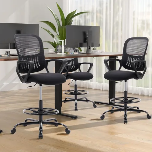 Miniatura 2 de DUMOS Silla de dibujo, silla de escritorio de oficina alta ajustable en altura con reposabrazos fijos y cómodo soporte lumbar para escritorio