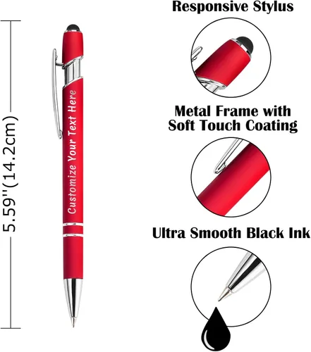 Miniatura 4 de Aolun 216 bolígrafos personalizados a granel con stylus grabado, bolígrafos personalizados, metal suave al tacto, nombre grabado, logotipo o Rojo