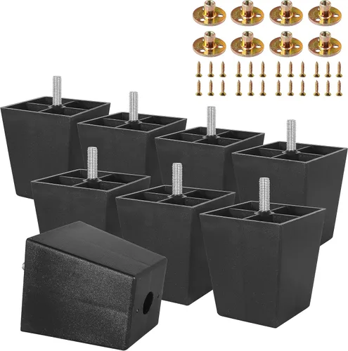 Miniatura 8 de Pernos de rosca métrica M8-1.25, patas de plástico para muebles, patas de sofá cuadradas negras de 2 pulgadas con tuercas de placa, repuesto