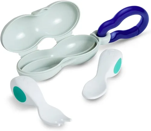 Doddl Cuchara y tenedor para bebé, juego de cubiertos + estuche de viaje para bebés de 6 meses en adelante, aprende a autoalimentarse. Ayuda al