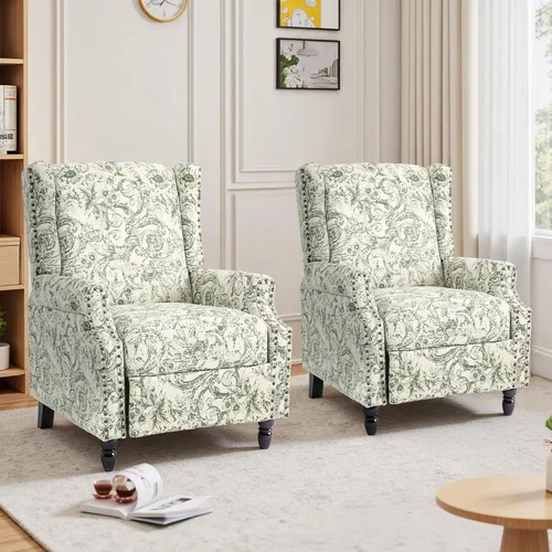 Miniatura 11 de Silla reclinable tapizada, sillón de ala floral con respaldo y reposapiés ajustables, cómoda silla decorativa para leer, sofá individual