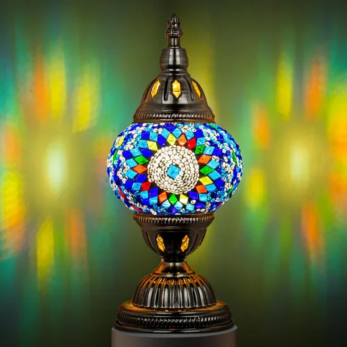 Miniatura 12 de Marrakech Lámpara de vidrieras marroquíes con estilo Tiffany, lámparas de mosaico turco hechas a mano con base de bronce, incluye bombilla LED