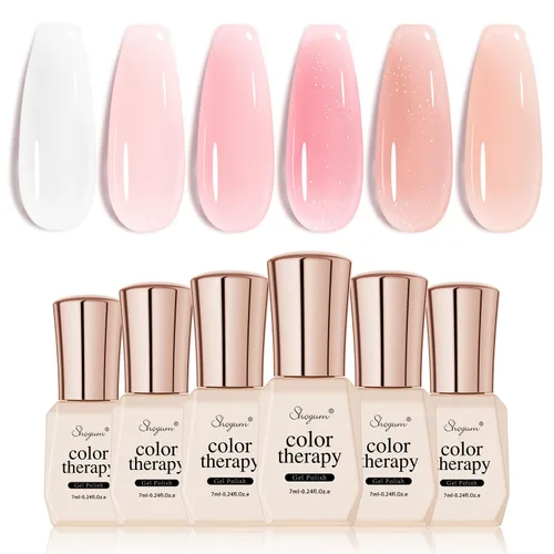 Miniatura 8 de SHOYUM Jelly Nude Juego de Esmalte de Uñas en Gel 6 Colores Neutros Transparentes Rosa Claro Púrpura Kit de Esmalte en Gel Translúcido Removible DIY