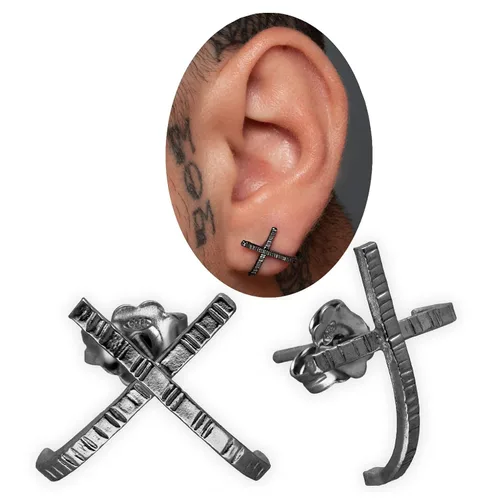 Miniatura 6 de Handmade stud earrings Gold sterling silver stud earrings for men X earrings men huggie earring studs men black earrings goth jewelry gothic