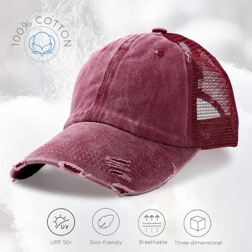 Miniatura 5 de Lvaiz Gorra de béisbol desgastada para mujer con espalda de malla versátil con agujero para cola de caballo