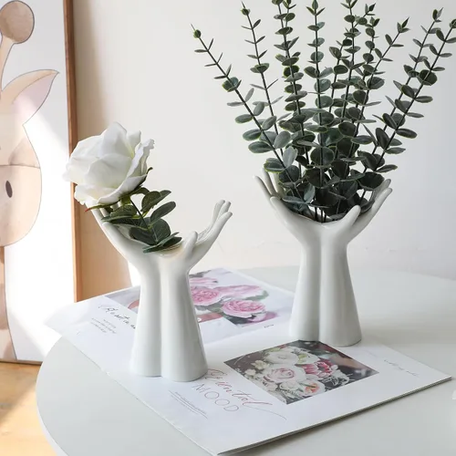 Miniatura 2 de Jarrón grande de cerámica, jarrones de flores blancas para decoración de forma femenina, jarrón de medio cuerpo, bohemio, único, decorativo