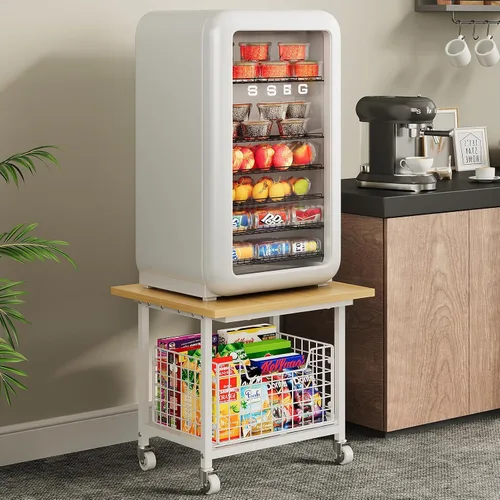 Miniatura 10 de Soporte para Mini Refrigerador con Almacenamiento, Soporte para Refrigerador Pequeño con Ruedas, Gabinete para Mini Refrigerador - Carga Máxima 300