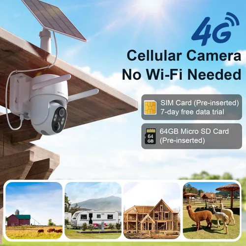 Miniatura 2 de Cámara de seguridad celular 4G LTE sin necesidad de Internet, cámara de seguridad solar para exteriores sin wifi inalámbrica con tarjeta SIM
