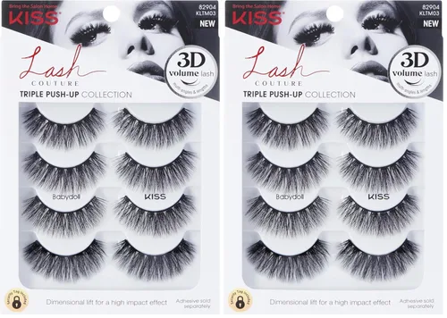Miniatura 15 de KISS Pestañas postizas Triple Push-Up, 'Babydoll', de 0.47 a 0.55 pulgadas, incluye 4 pares de pestañas postizas, fáciles de aplicar, racimos