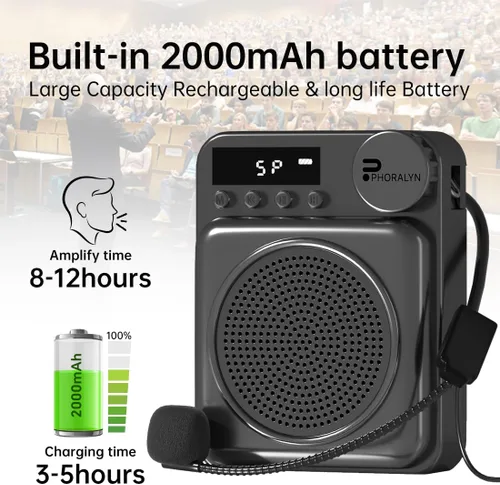 Miniatura 2 de Amplificador de voz inalámbrico para profesores, amplificador de voz original, micrófono de alambre con 2 micrófonos, megáfono de altavoz portátil